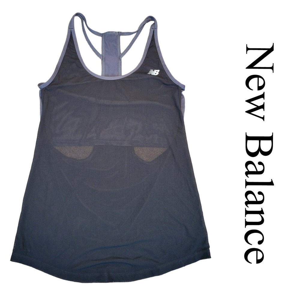 New Balance Tank Top Womens Small Grey Purple‎ Mesh Racerback Shelf Bra Running